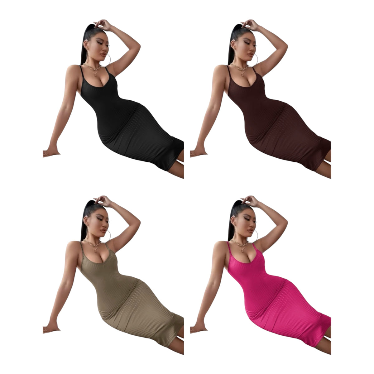 Ladies Ribbed Knit Spaghetti Strap Dress- Various Options