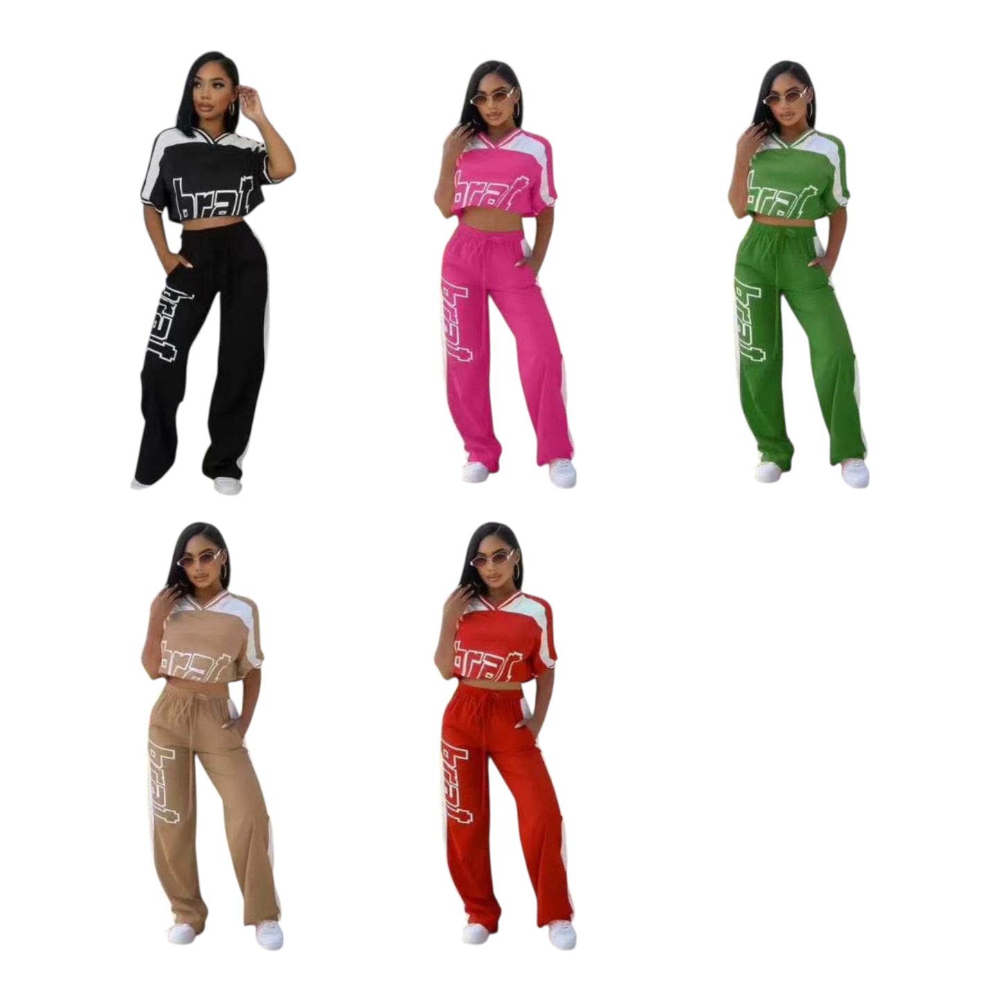 Women Trending Tracksuit Open Top, High Waisted Pants 2pc Set-Various Colours