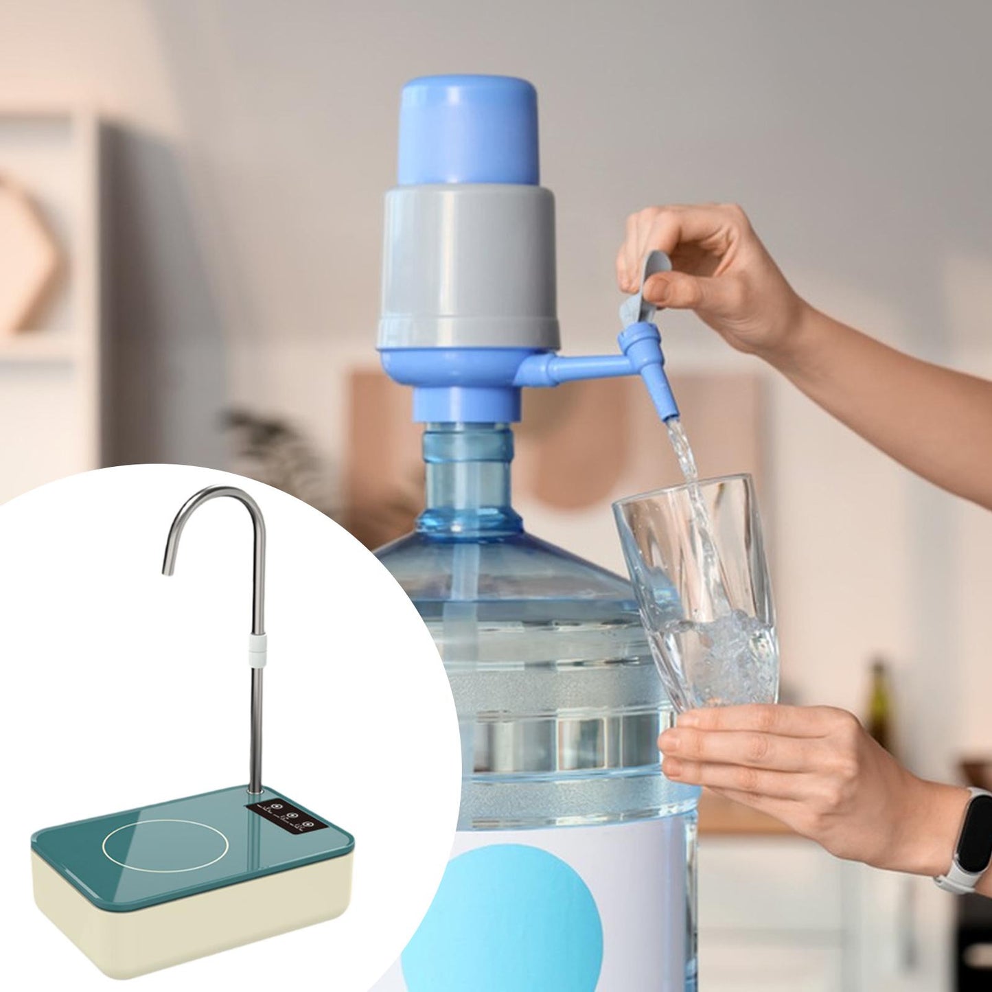 MHome Portable Desktop Water Dispenser Pump, USB Rechargeable Electric Bottle Pump For Universal Bottles, Mini Countertop Water Bottle Pump for Home Office Camping Outdoor