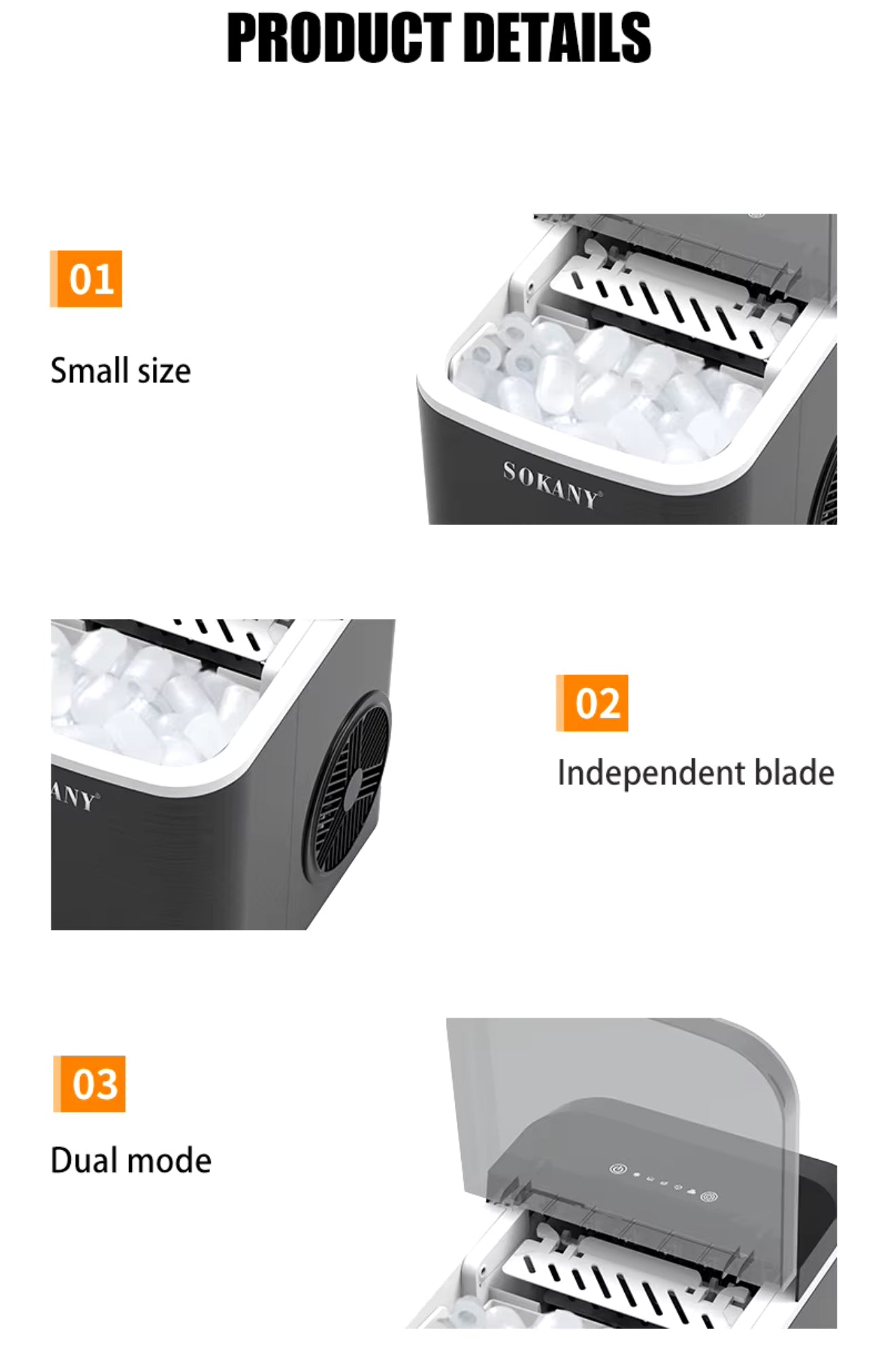 SOKANY automatic family ice maker makes ice quickly in a few minutes, convenient and energy-saving