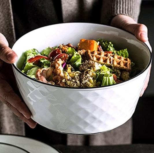 Porcelain Diamond Pattern Bowl – Elegant White Serving Bowl for Cereal, Snacks, Salads & Desserts