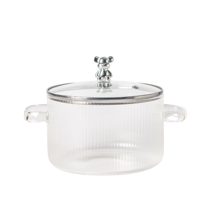 MHome Bear Lid Borosilicate Transparent Nonstick Glass Cooking Pot | Cookware