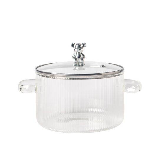 MHome Bear Lid Borosilicate Transparent Nonstick Glass Cooking Pot | Cookware