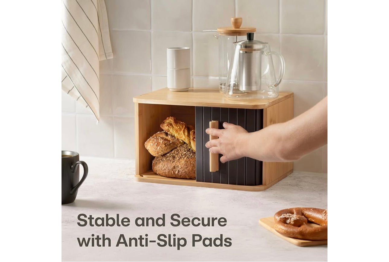 MHome Wooden Bread Box for Kitchen – Keeps Bread Fresh for Longer – Space Saving Design – Black or White Options