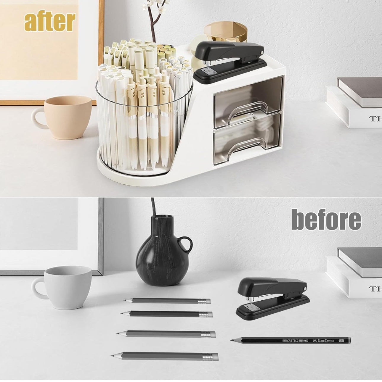 Desk Pencil Pen Holder, 5 Slots 360 Degree Rotating Desk Pen Organizers, Multi-Functional Office Desk Organiser.