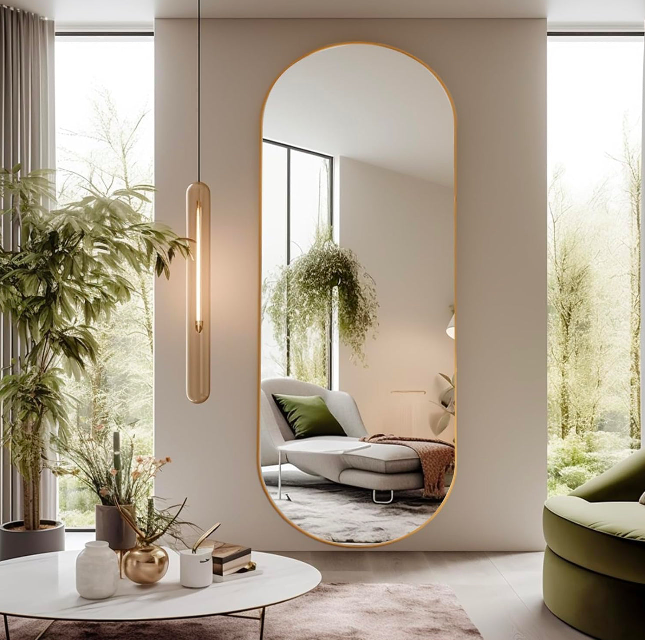 Oval Full Length Mirror, 100x70cm Full Body Mirror with Metal Frame, Ultra-Clear Large Oval Hanging Mirror for Bathroom, Entryway, Bedroom, Living Room,Various Options
