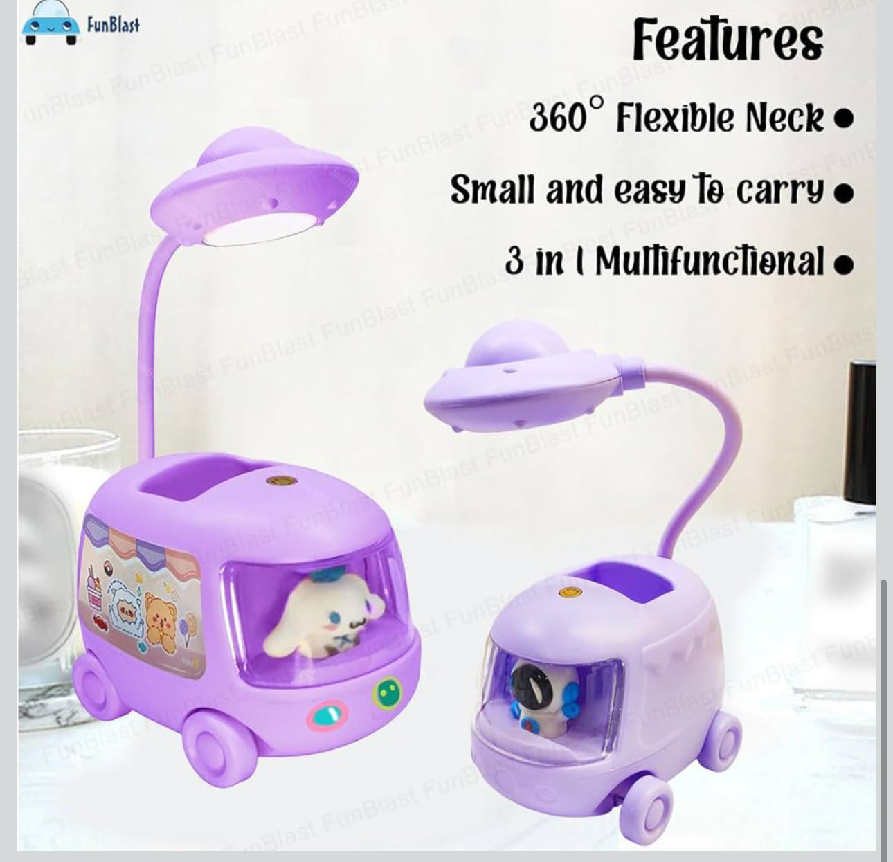 DIY Space Bus Table Lamp-3 in 1 Study Desk LED Lamp and Pen Holder, Stickers with Moving Wheels, USB Rechargeable Desk Lamp-Various Colours