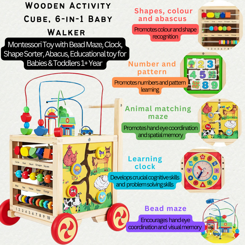 5 in 1 Wooden Educational Baby Walker