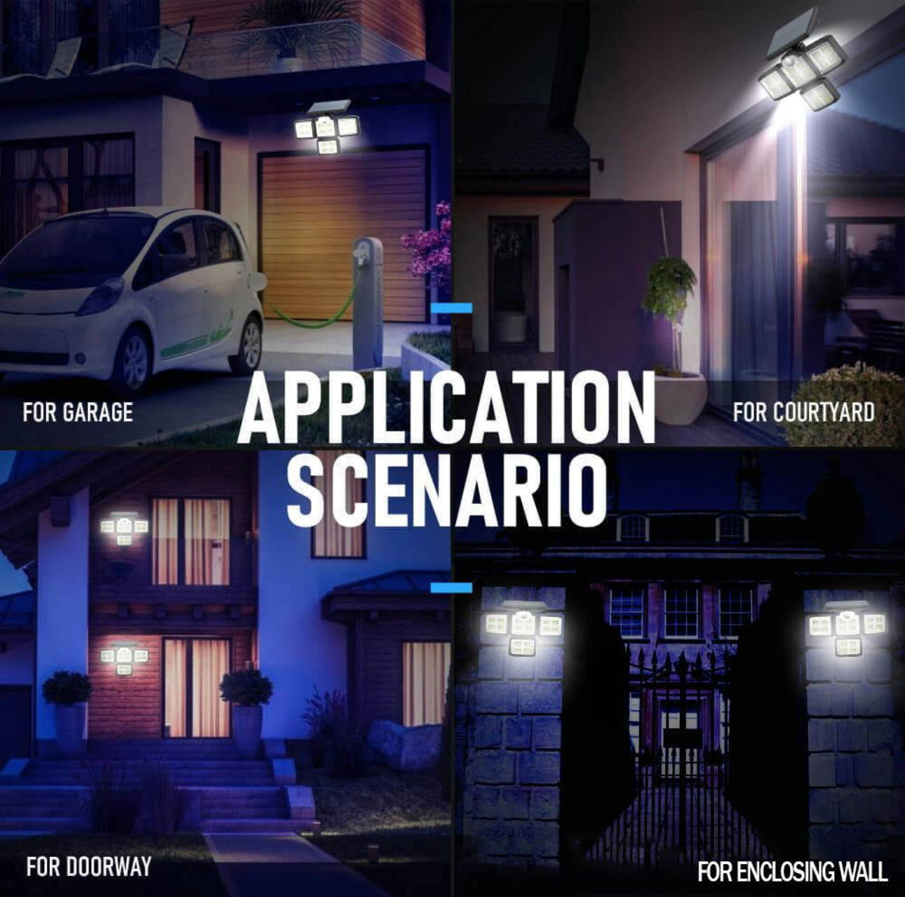 MHome 4 Head Outdoor Solar LED Light with Motion Sensor, Remote Control