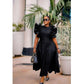 Women’s Round Neck Puff Flared Sleeves Midi Dress-Various Colours