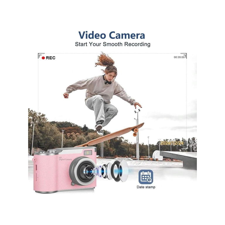 MTech 8X Zoom Digital Camera for Vlogging, 1080P HD, 2.4" IPS Screen, Rechargeable with Card Reader & OTG, Photo/Video/Webcam, Ideal Gift for Teens Beginners