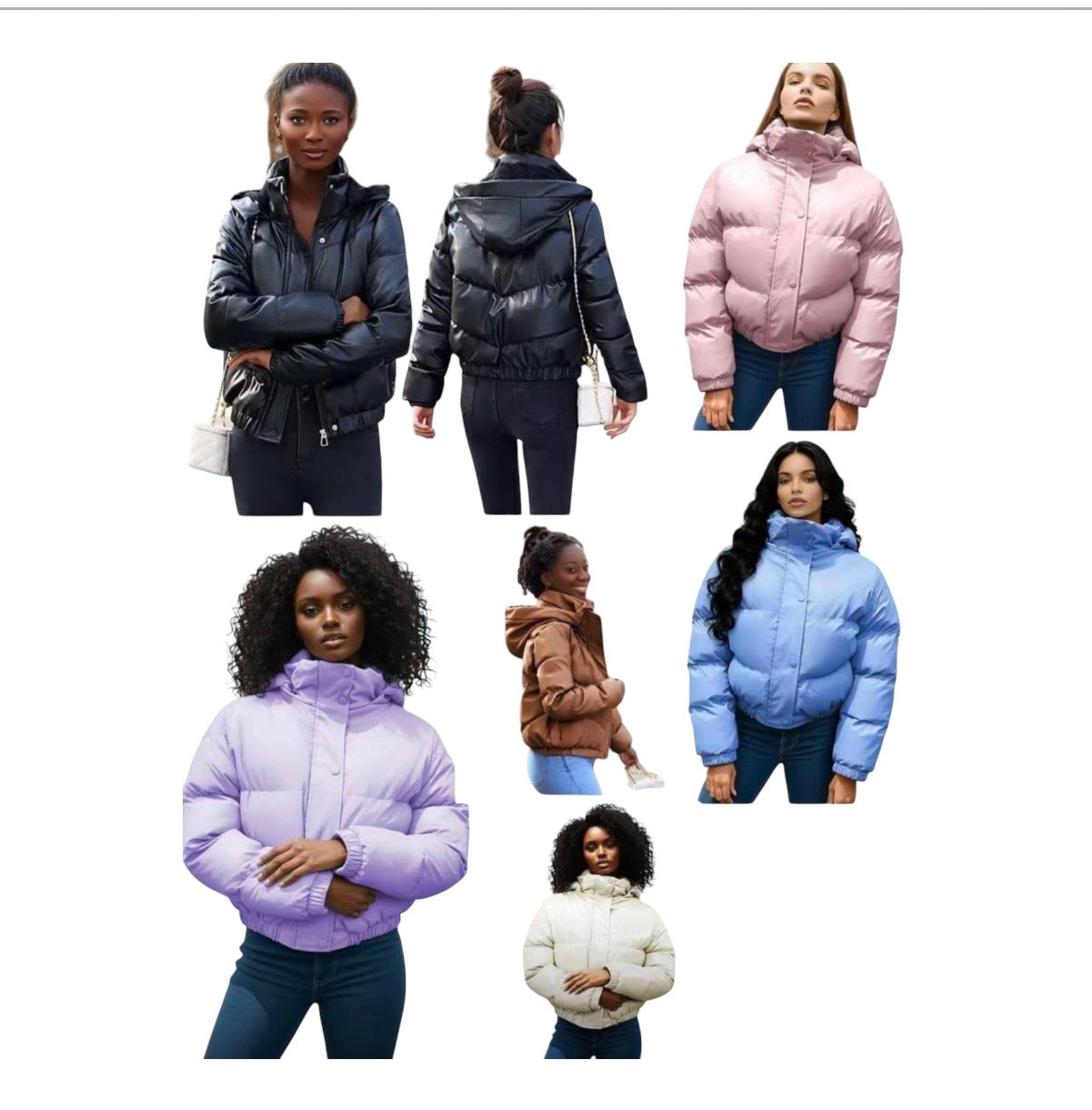 Ladies Hooded Cropped Puffer Jacket-Various Colours