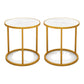 MFurn Marble Top Round Side Table End Table with Golden Metal Frame-Set of 2