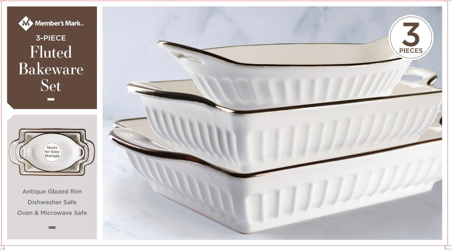 MHome Fluted Oven Proof Bakeware 3 Piece Set-Various Options