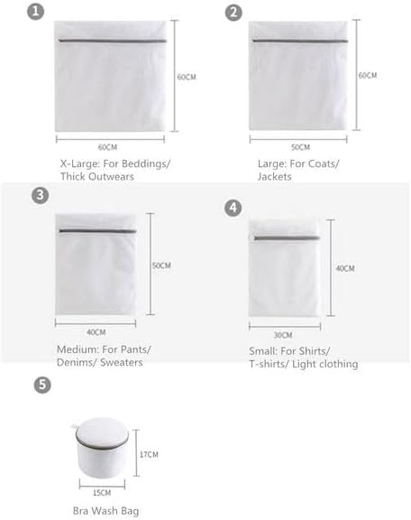 5-Piece Clothes & Bra Laundry Mesh Wash Bag Set – Multi-Size Protective Wash & Travel Organiser