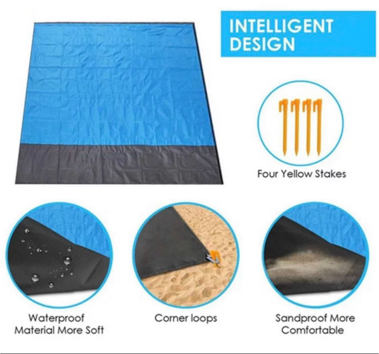 Beach Mat 200 x 210 CM Waterproof Picnic Blanket Anti Sand Foldable Portable for Beach Picnic Mat