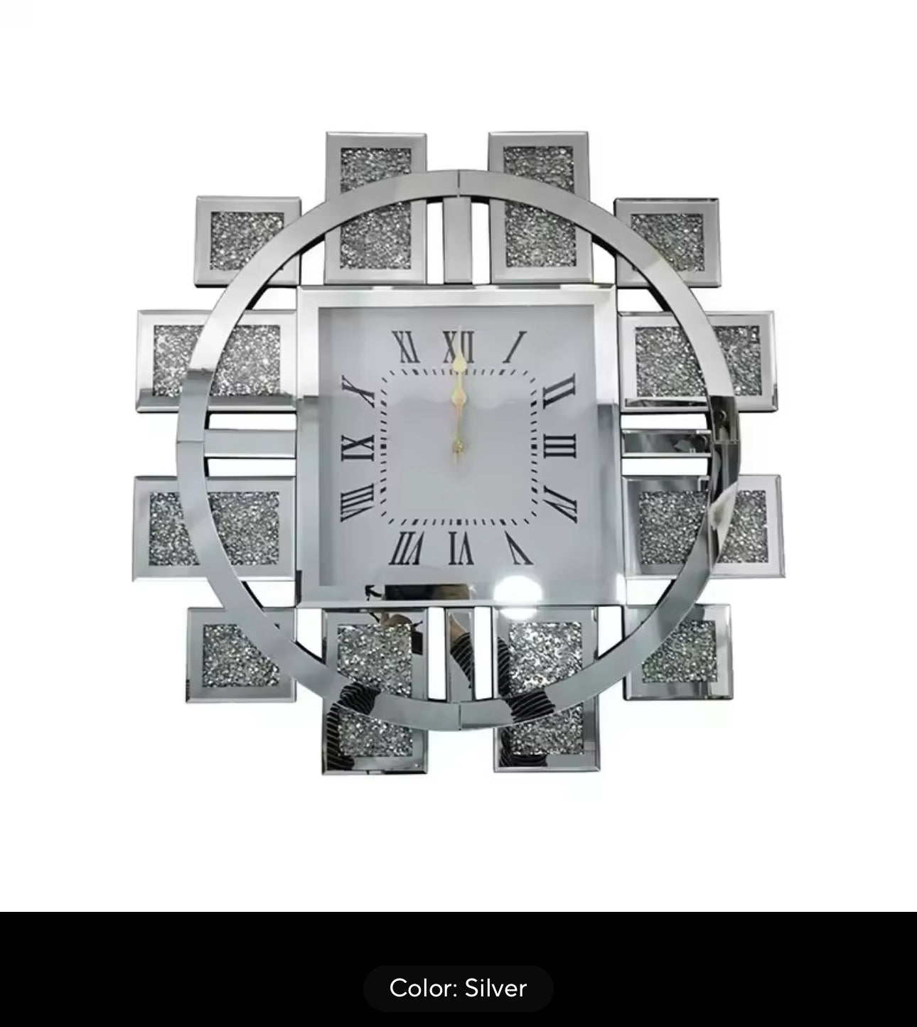 Mirror Wall Clock Modern Design Big Size Diamond Wall Clocks Home Decor Silent Luxury Gold Glass Living Room Decoration Gift
