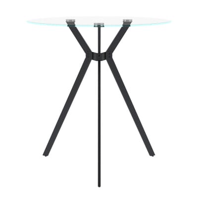 MFurn Round Clear Glass Top Bistro Table with Black Iron Trestle Legs