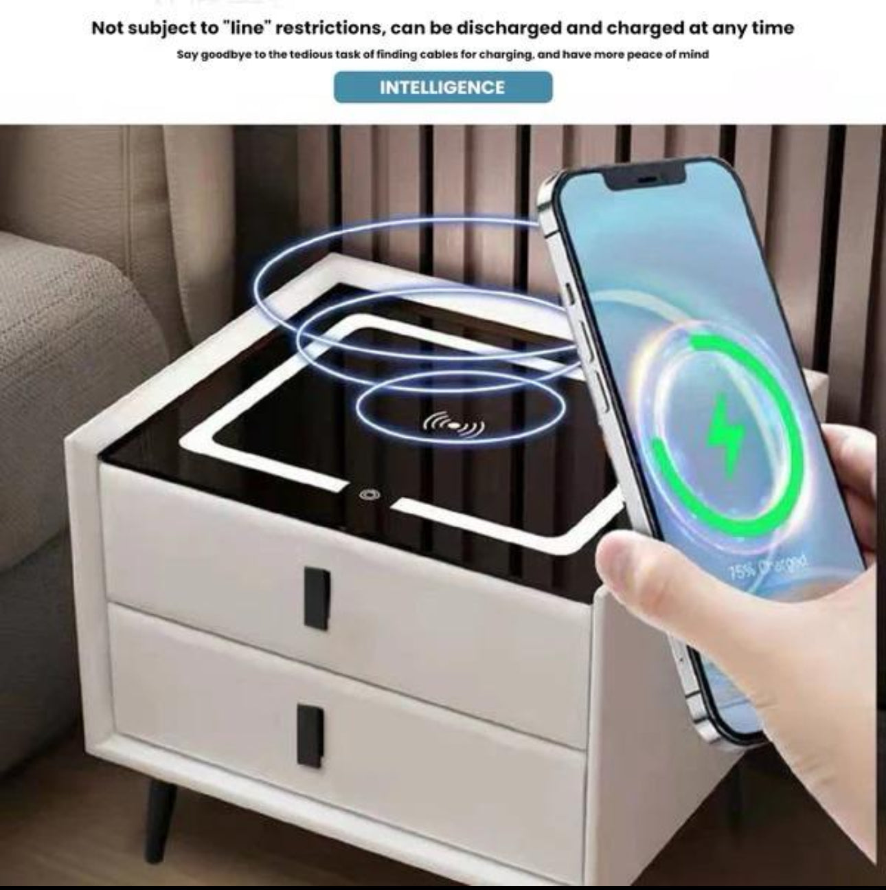 MFurn Smart Bedside Table with Speaker & Wireless Charging – Modern LED Nightstand