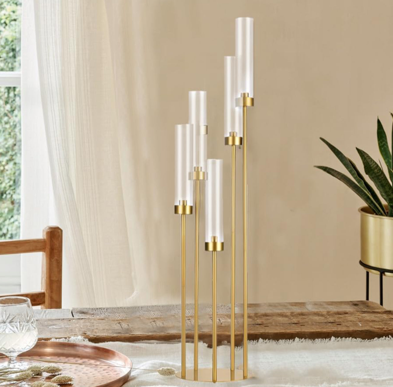 MHome Gold 5-Arm Floor Candelabra Candle Holder – Tall Wedding & Event Décor Stand