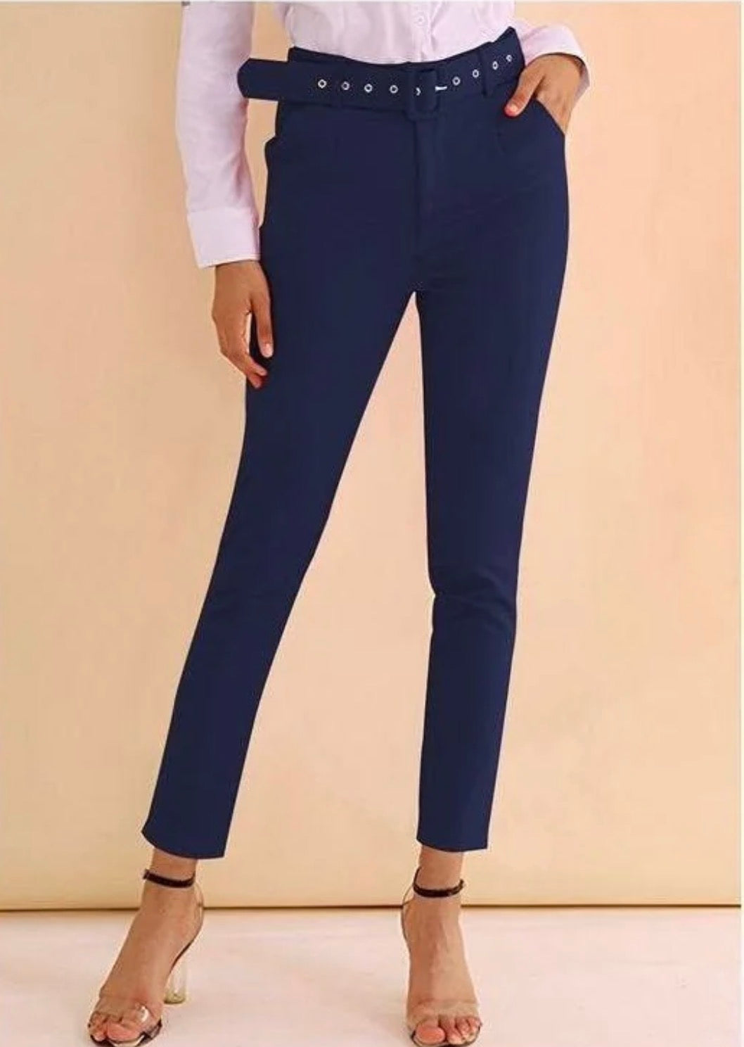 Ladies High Waisted Formal Ankle Trousers-Various Colours