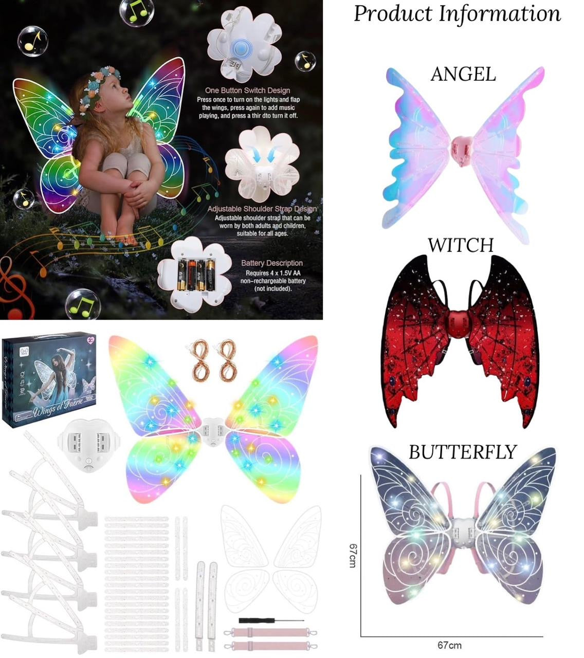 Glowing Elf Electric Butterfly Wings Angel Wings Girl Princess Toy