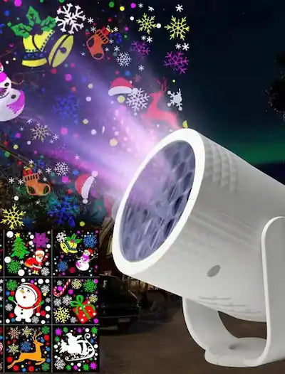 Christmas LED Projector Lights,USB Christmas Snowflake 16 Pattern Decor,Rotating Projector Lamp for Holiday Christmas - White