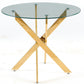 MFURN 130cm Round Glass Dining Table with Chrome Cross Metal Legs