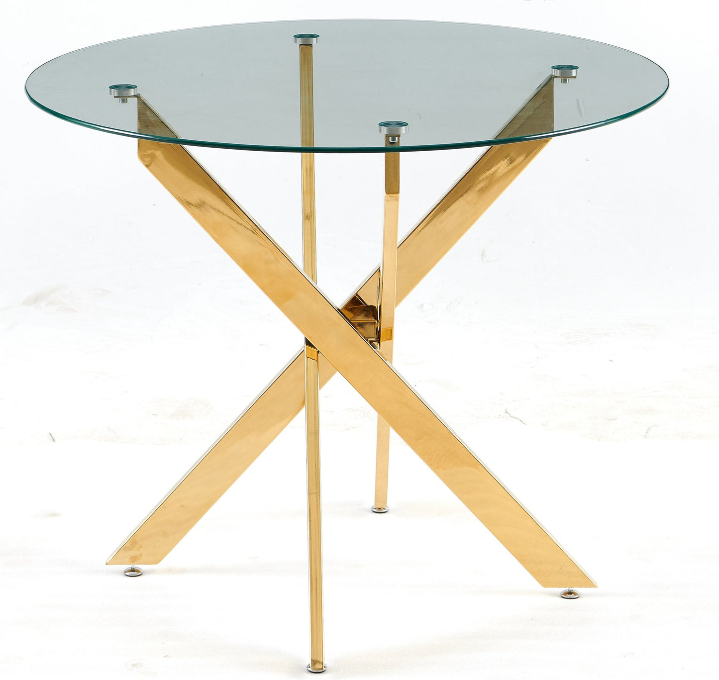 MFURN 130cm Round Glass Dining Table with Chrome Cross Metal Legs
