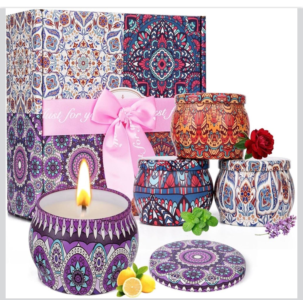 MHome Scented Candles Gift Set 12pc Pack Scented Candles Aromatherapy Candle Gifts fo Mom 100% Natural Soy Wax Portable Candles Gifts for Women for Mother's Day Gifts