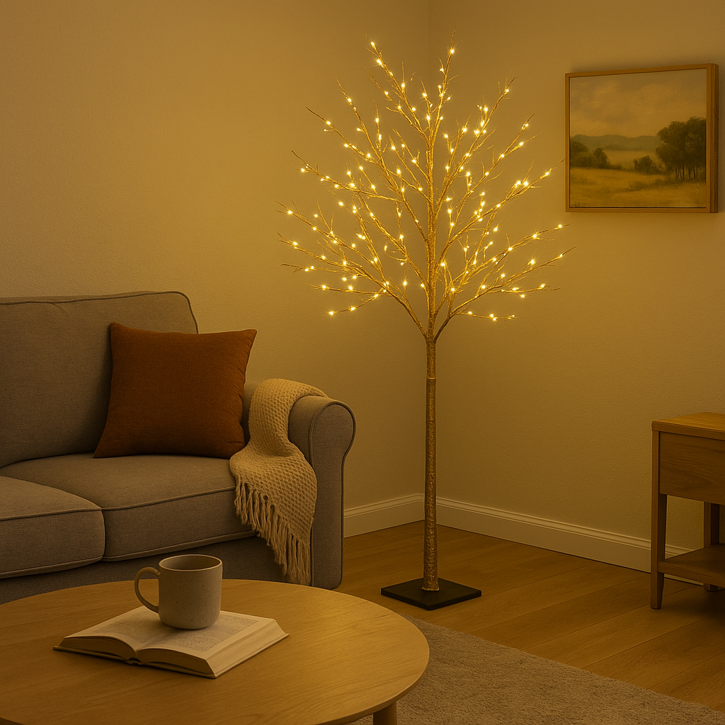 1.8M 240 LED Gold Tree Light – Warm White Glow