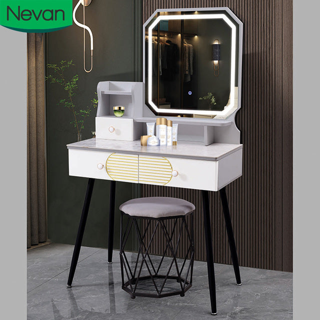 MFurn Minimalist Dressing Table with LED lights - chair set
