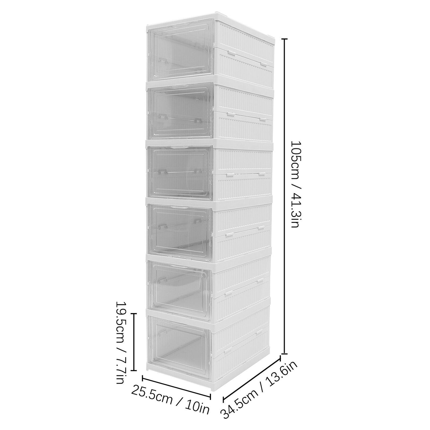 MHome 6-Tier Folding Shoe Box – Stackable Transparent Door Shoe Organizer