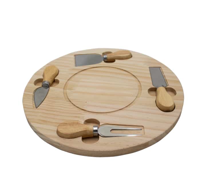 MHome Round Bamboo Cheese Board Set with 4 Serving Tools – 29cm