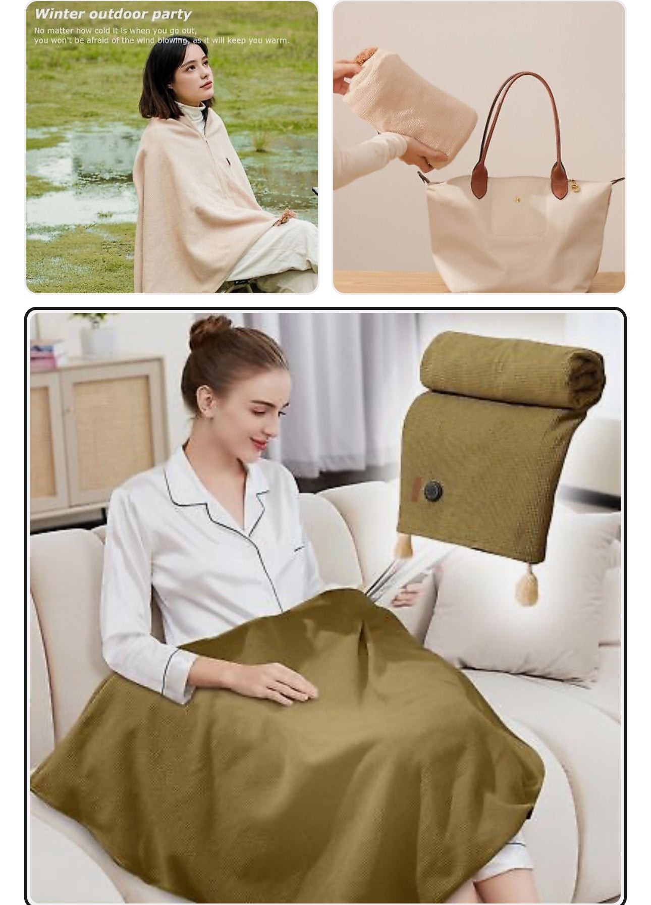 Large Plush we USB Electric Heated Blanket Warm Throw Poncho Wrap Blanket Shawl Portable