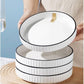Dinner Plates Plates Household Ceramic Vertical Pattern Chinese Dinner Plate Set Creative Personalized Deep Soup Plate Microwaveable Salad Plates 6pc Set
