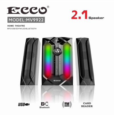 ECCO MV9922 2.1 Channel Home Theatre Speaker System with USB, FM Radio & LED Lights