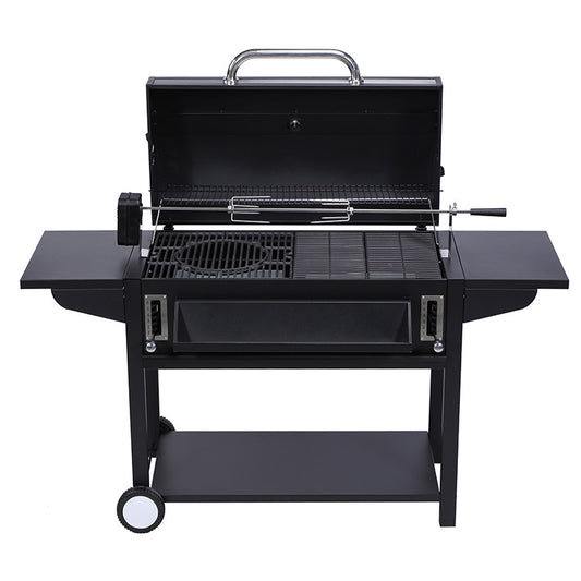 MHome Deluxe Charcoal Barbecue Trolley Grill With Cast Iron Grates & Side Tables