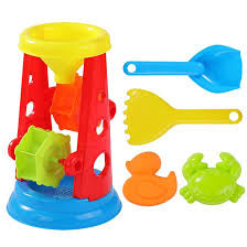 Baby Plus 5Pcs Sand & Water Mill Set - Beach Water Wheel Toys, Windmill, Watering Can, Spades