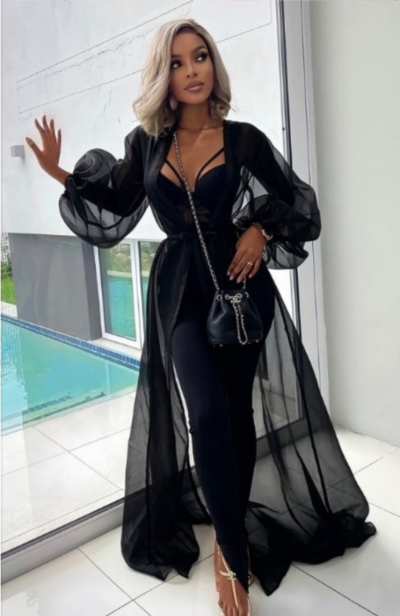 Ladies Floor Length Sheer Mesh Cardigan-Various Sizes & Colours