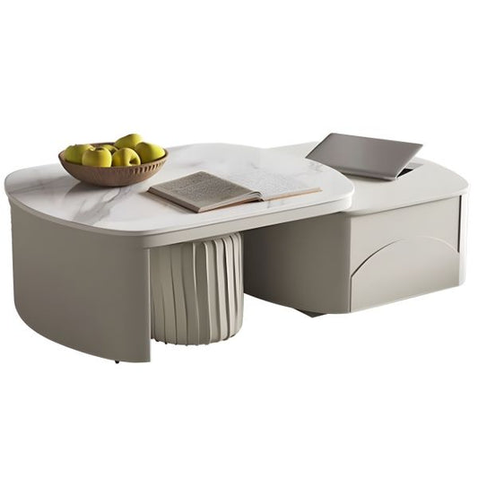 MFurn 
Extendable Coffee Table for Living Room,with 2 Storage Stools and 2 Drawers, White.