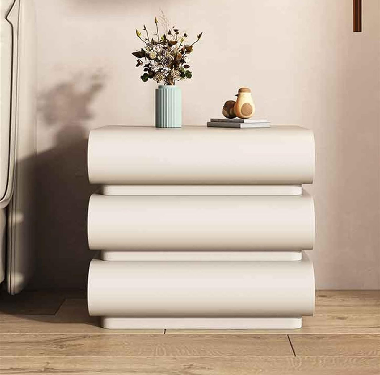 MFurn French Style Bedside Table with Three Drawers, Lightweight Luxury High End