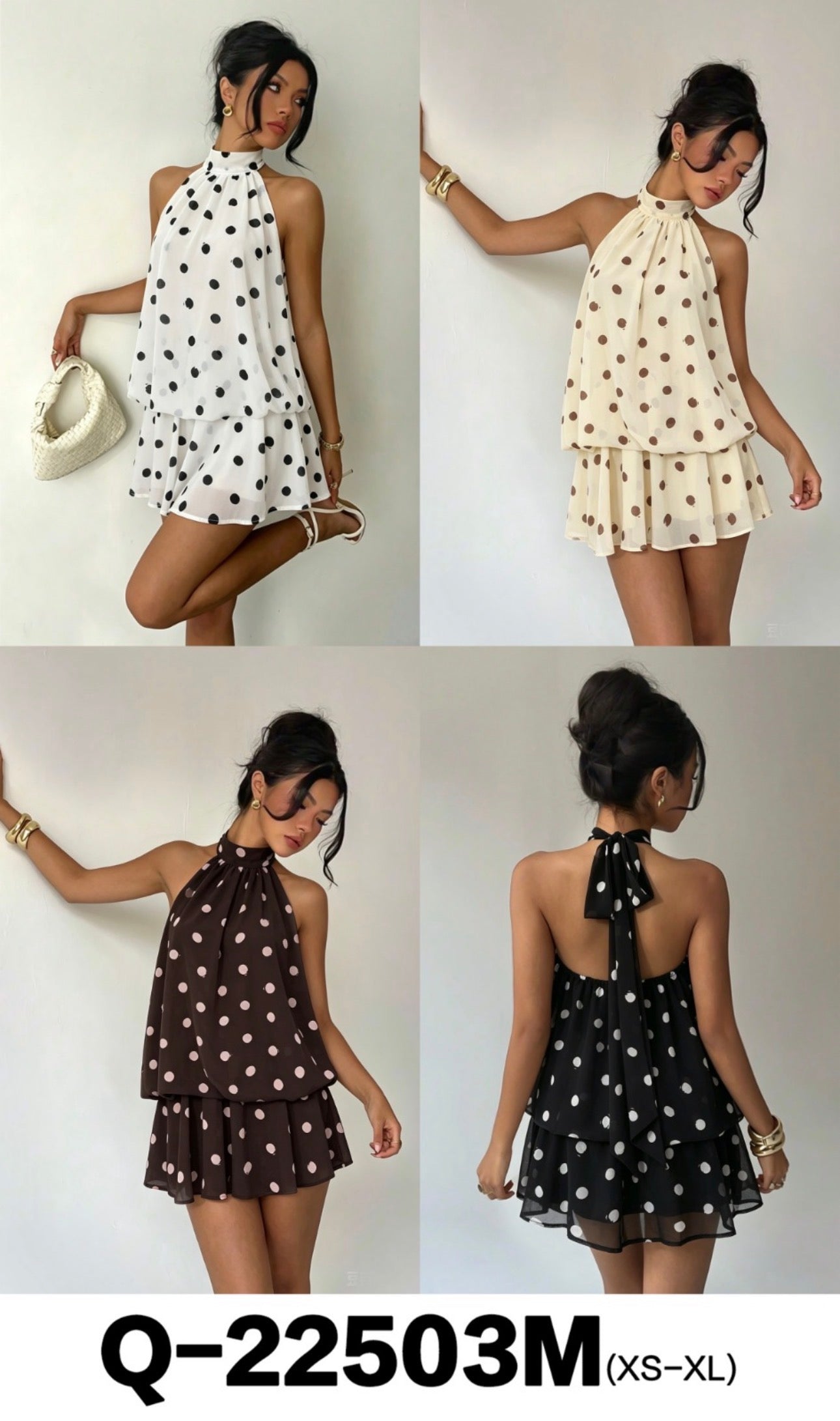 Ladies Summer Halter Neck Polka Backless Mini Dress-Various Colours