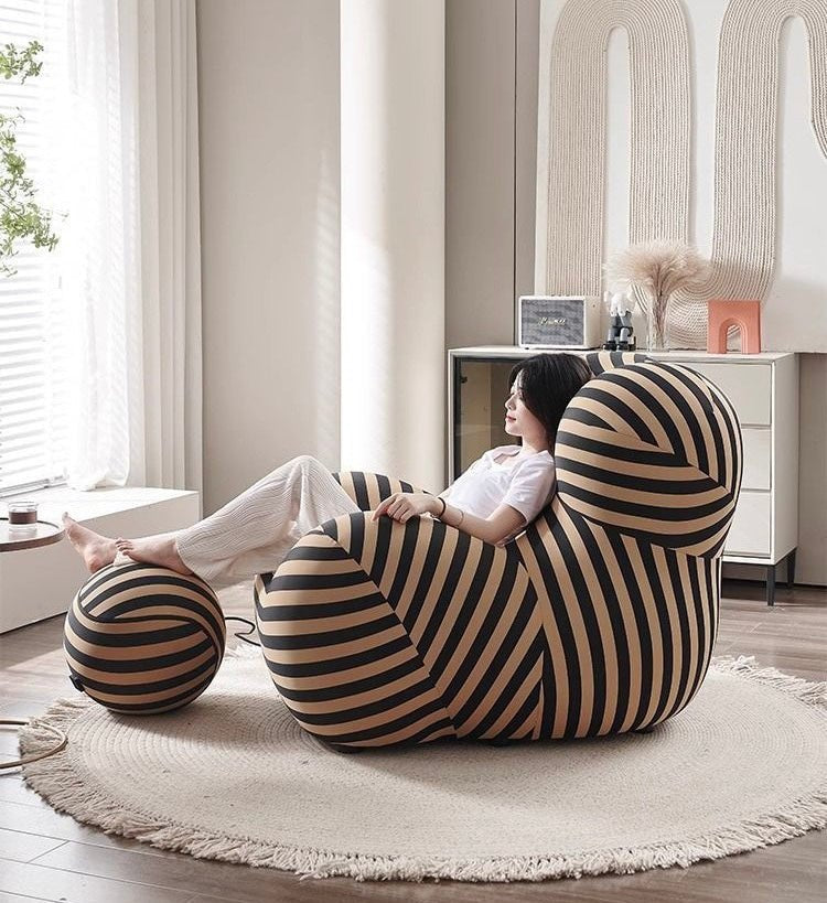 MFurn Striped Modern Lounge Chair with Ottoman – Designer Bubble Chair