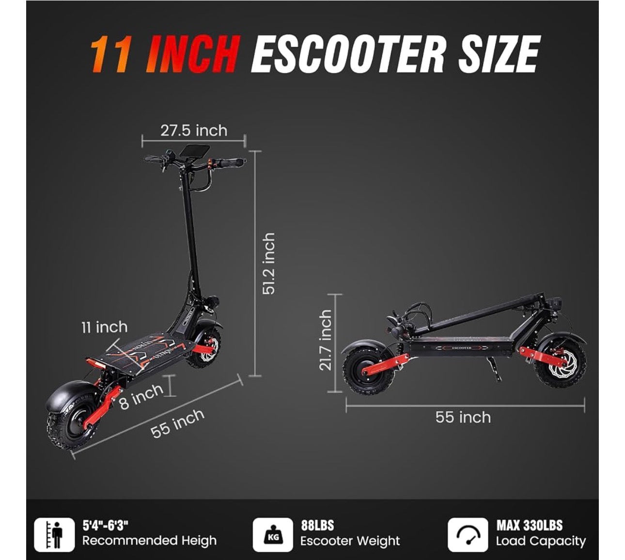 Pro-Sportz Electric Scooter for Adults, E-Scooter Up to 52MPH 6000W 60V Dual Motor 1440WH Battery, 50Miles Long Range 11" Tubeless Off-Road All Terrain Scooter Tires, Foldable Kick Electric Scooter with Seat