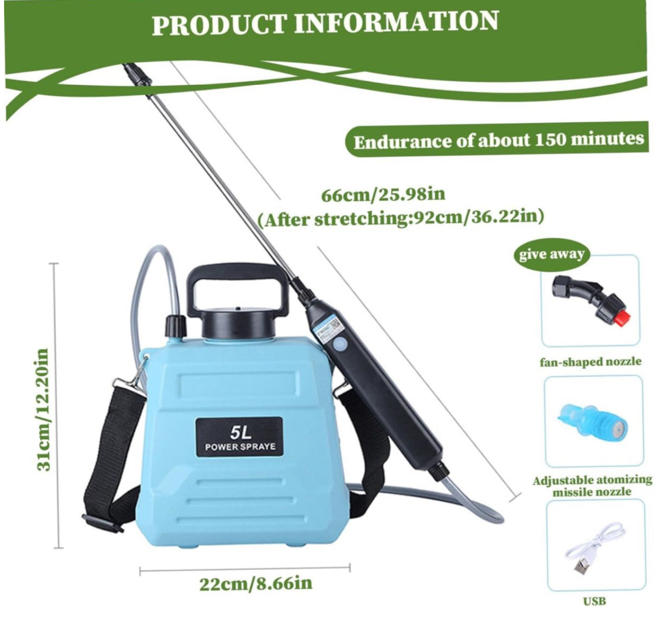 Electric Garden Sprayer Battery Powered Automatic Garden Plant Mister Rechargeable 5L