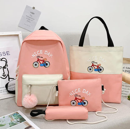 Backpack, travel bag, leisure female student school bag, simple computer four-piece set
