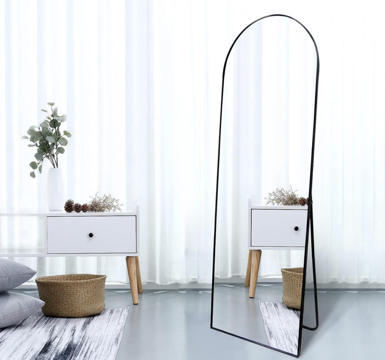 Full Length Mirror Standing or Wall Arched Design Full Length Mirror for Bedroom Wall Mirror with Aluminum Alloy Frame 160x50cm