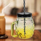 MHome Pineapple Mason Jars Sturdy Juice Glassware Gradient Glass 6pc set with Leak-Proof Lid and Straw Spill Proof Beverage Mugs Suitable for School and Work