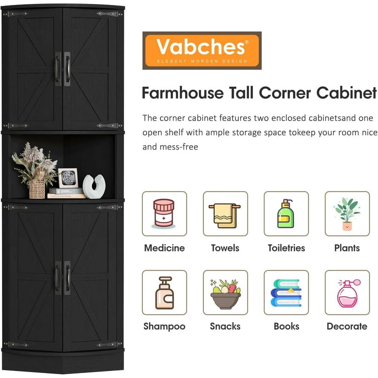 MFurn Farmhouse Storage Corner Cabinet with 4 Barn Style Doors and 5 Storage Shelves, Corner Storage Cabinet for Kitchen, Living Room-Various Colours-Pre-Order Now Available